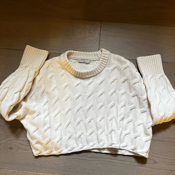 Aritzia Babaton Glory Merino Wool White Cable Knit Cropped Sweater - Picture 4 of 9